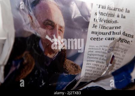 Electoral leaflet distributed in the mailboxes of Eric Zemmour crumpled, France on April 01, 2022. Staging of a torn leaflet from candidate Eric Zemmour for the 2022 presidential election. Photo by Thibaut Durand / ABACAPRESS.COM Stock Photo