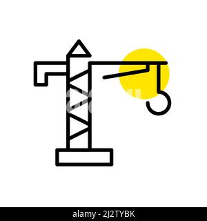 Construction crane for lifting and lowering cargo. Pixel perfect, editable stroke line icon Stock Vector
