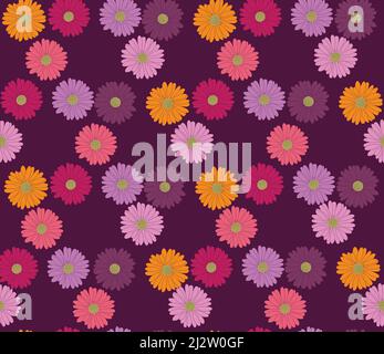 African daisy flower seamless pattern on wine berry color background. Perfect for fabrics, wallpaper, fashion print and backgrounds. Stock Vector