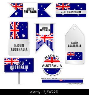 Made in Australia graphics and labels set. Some elements of impact for the use you want to make of it. Stock Vector