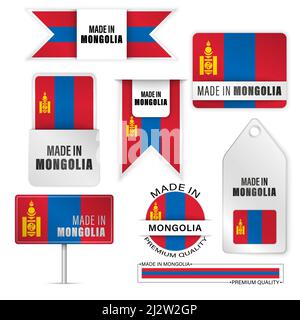 Made in Mongolia graphics and labels set. Some elements of impact for the use you want to make of it. Stock Vector