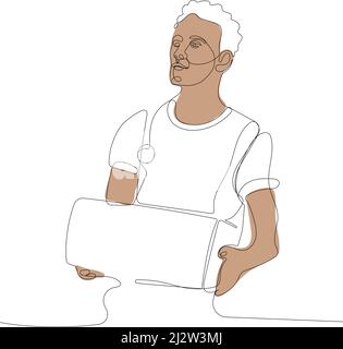 Delivery guy employee man in red cap white t-shirt Stock Vector
