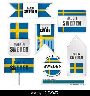 Made in Sweden graphics and labels set. Some elements of impact for the use you want to make of it. Stock Vector