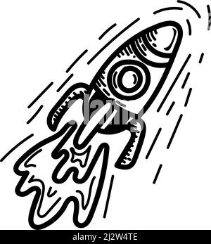 A simple icon of a spaceship, a rocket. Hand-drawn sketch in the style of a rocket flying in space. Space transport isolated vector illustration Stock Vector