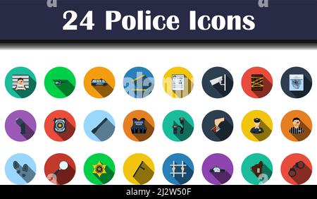 Police Icon Set. Flat Design With Long Shadow. Vector illustration. Stock Vector