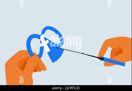 Menlo Park, California, United States - October 29, 2021:  Illustration about name change Facebook. A hand shaping Facebook logo into new logo of Meta Stock Vector