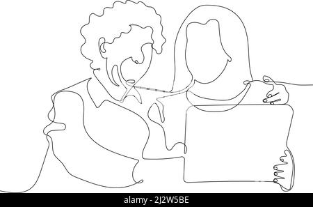 Adult daughter helps elderly mother with notebook Stock Vector