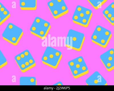 Casino dice pop art style seamless pattern. The dice are scattered on the casino gaming table. Gambling tool. Template design for banners, posters and Stock Vector