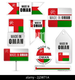 Made in Oman graphics and labels set. Some elements of impact for the use you want to make of it. Stock Vector