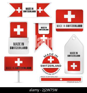 Made in Switzerland graphics and labels set. Some elements of impact for the use you want to make of it. Stock Vector