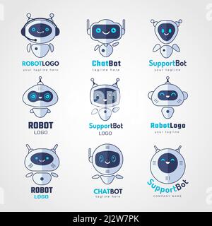 Robot logo. Androids chatbot future electronic smart faces cyborg symbols for messengers recent vector stylized templates Stock Vector