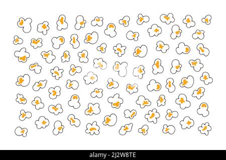 Seamless pattern with popcorn. Hand drawn pop corn with caramel for cinema. Vector illustration in doodle style on white background Stock Vector