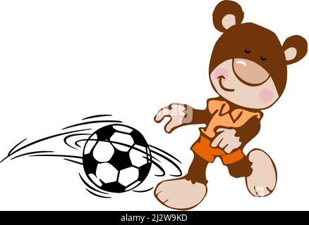 Funny teddy bear playing football Stock Photo