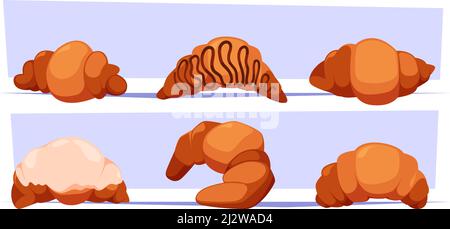 Croissant. Baking delicious food from white flour fresh products with different juicy geam from fruits garish vector croissant for dinner Stock Vector