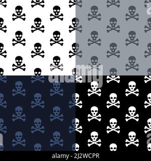 set of seamless patterns with Pirate symbol, Skull and bones, sign of threat to life and health. Ornament for decoration and printing on fabric. Desig Stock Vector