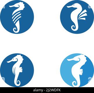 Sea horse illustration logo vector flat design Stock Vector