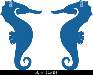 Sea horse illustration logo vector flat design Stock Vector