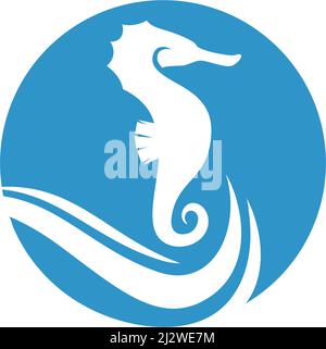 Sea horse illustration logo vector flat design Stock Vector