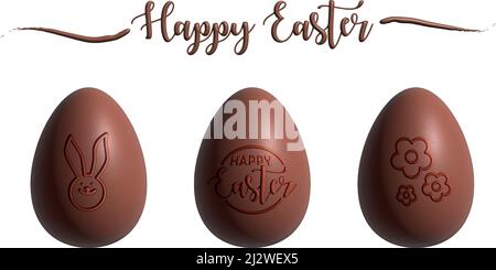 Decorated Chocolate Eggs 3D Render Set on white Stock Vector