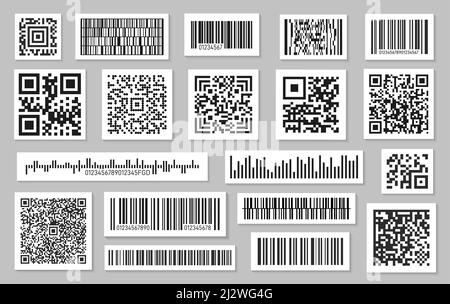 Black barcodes. Barcode labeling, qr code for product. Sticker for scanning, personal identity labels about vaccination. Different codes exact vector Stock Vector