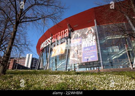 the Lanxess Arena in the town district Deutz, Cologne, Germany. die Lanxess Arena im Stadtteil Deutz, Koeln, Deutschland. Stock Photo