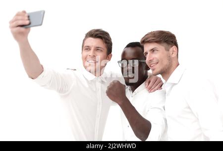 three young employees take selfies Stock Photo - Alamy