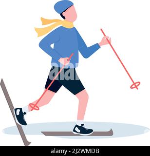 Male skier semi flat color vector character Stock Vector