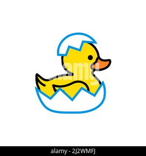 Yellow duck chick hatches from an egg Stock Vector