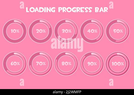 Loading Progress Bar, pink colour. Circle loading or progress percentage. Stock Vector