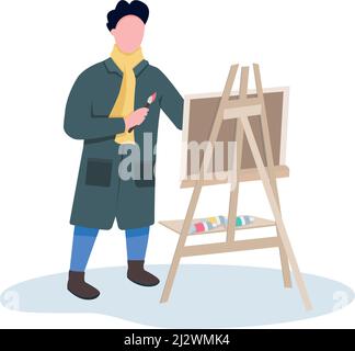 Street artist with easel semi flat color vector character Stock Vector