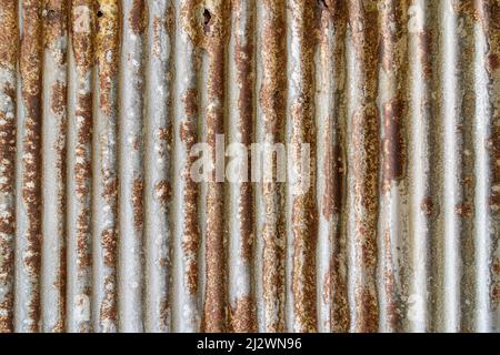 Old weathered and rusty corrugated metal sheet Stock Photo