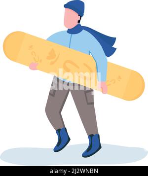 Winter sports star with snowboard semi flat color vector character Stock Vector