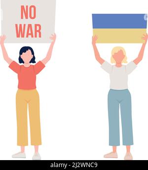 Women holding poster semi flat color vector characters set Stock Vector