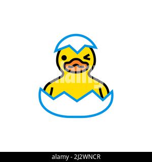 Yellow duck chick hatches from an egg Stock Vector