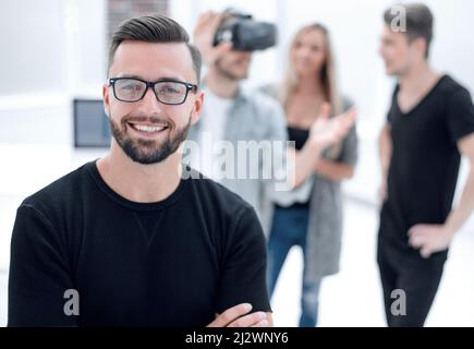 male software programmer testing a new app Stock Photo