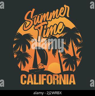 Summer Time California Tshirt design template vector file. California beach tshirt design Stock Vector