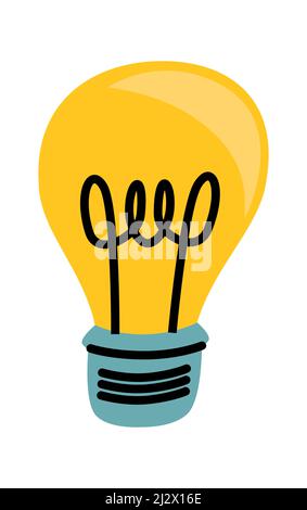 Light bulb yellow glowing cartoon vector illustration, idea symbol ...