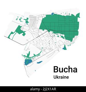 Bucha vector map. Detailed map of Bucha city administrative area. Cityscape panorama. Royalty free vector illustration. Road map with highways, rivers Stock Vector