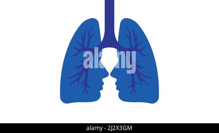 Human lungs. The symbol of people faces in the form of human lungs. Metaphor. Vector isolated illustration. Stock Vector