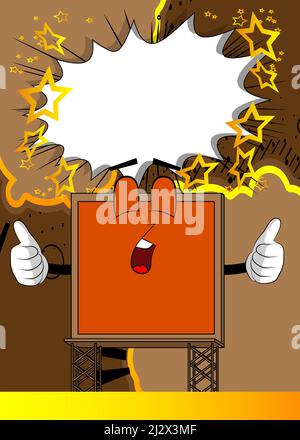 Billboard making thumbs up sign with two hands. Cute cartoon advertisement sign, banner character. Stock Vector