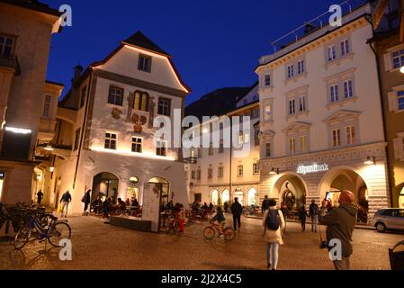 At the town hall square in the old town, Bolzano, South Tyrol, Italy Stock Photo