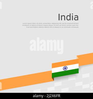 India flag background. Rribbon colors flag of india on white background. National poster. Vector flat design. State indian patriotic cover, flyer Stock Vector