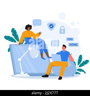 Hand drawn flat design intranet illustration Vector illustration. Stock Vector
