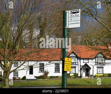 Bus stop and Altisidora pub in the village of Bishop Burton East