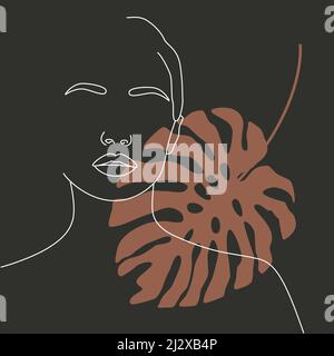 Continuous line. Drawing of a woman's face. Minimalist female beauty with continuous drawing in one line. Stock Vector