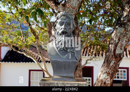 Tiradentes metal statue representing the ensign on a public road Stock Photo