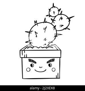 Cute cactus in a flower pot. Vector illustration of indoor plants Stock Vector