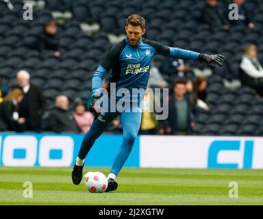 London, England - APRIL 03: Newcastle United's Karl Darlow during the pre-match warm-up  during  Premier League between Tottenham Hotspur and Newcastl Stock Photo