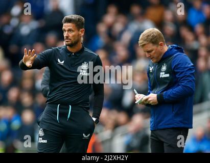 London, England - APRIL 03: L-R Assistant Coach Jason Tindall and Newcastle United manager Eddie Howe  during  Premier League between Tottenham Hotsp Stock Photo