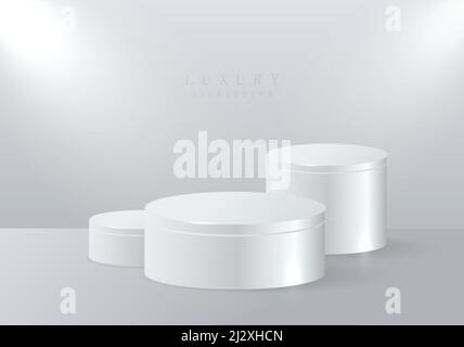 Abstract silver display podium ranking template design. Overlapping with spotlight shine on space background. Illustration vector Stock Vector